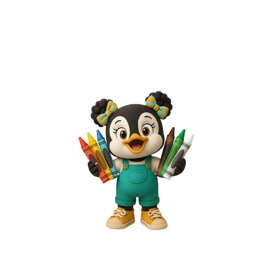 Anda holding crayons
