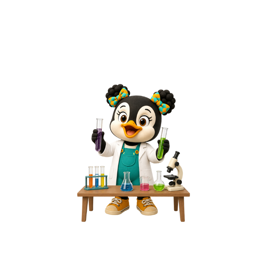 Anda experimenting with science beakers