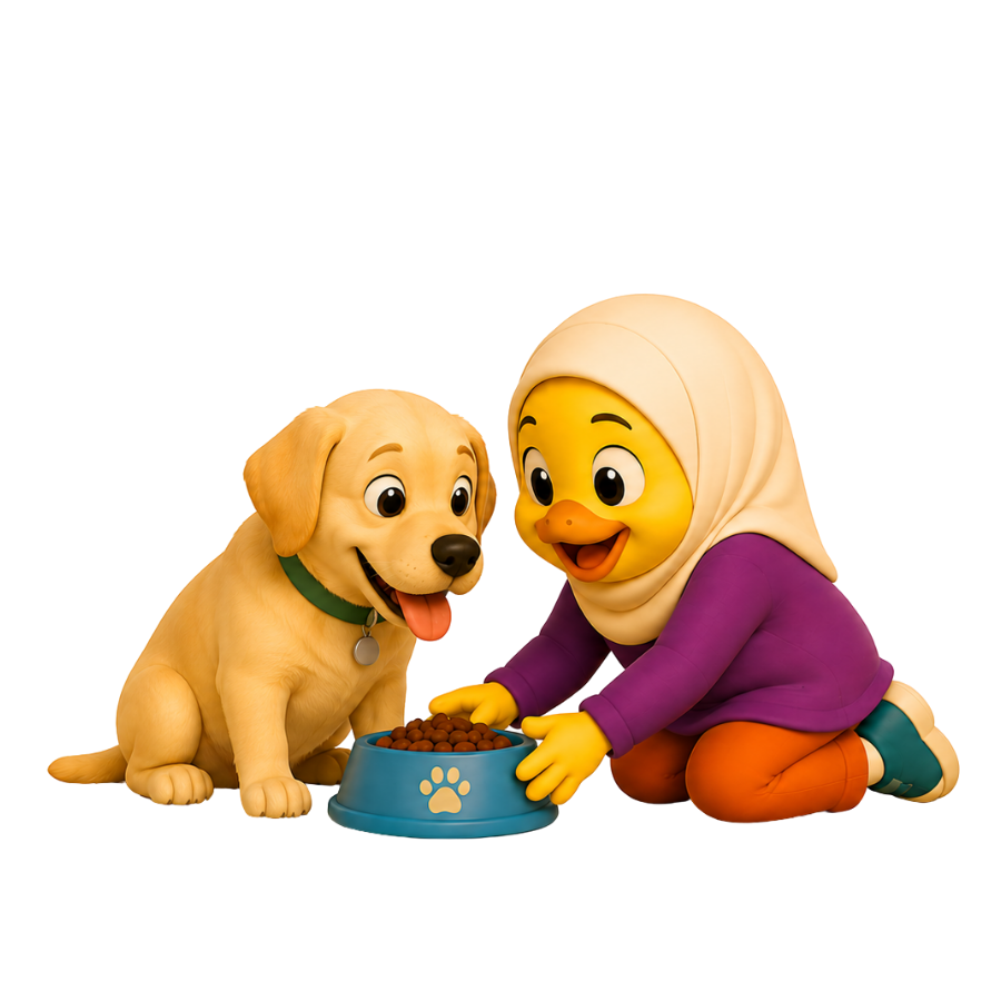 Fozia feeding a happy dog