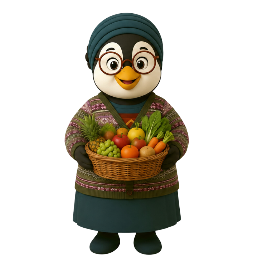 Makhulu holding a basket of fresh food