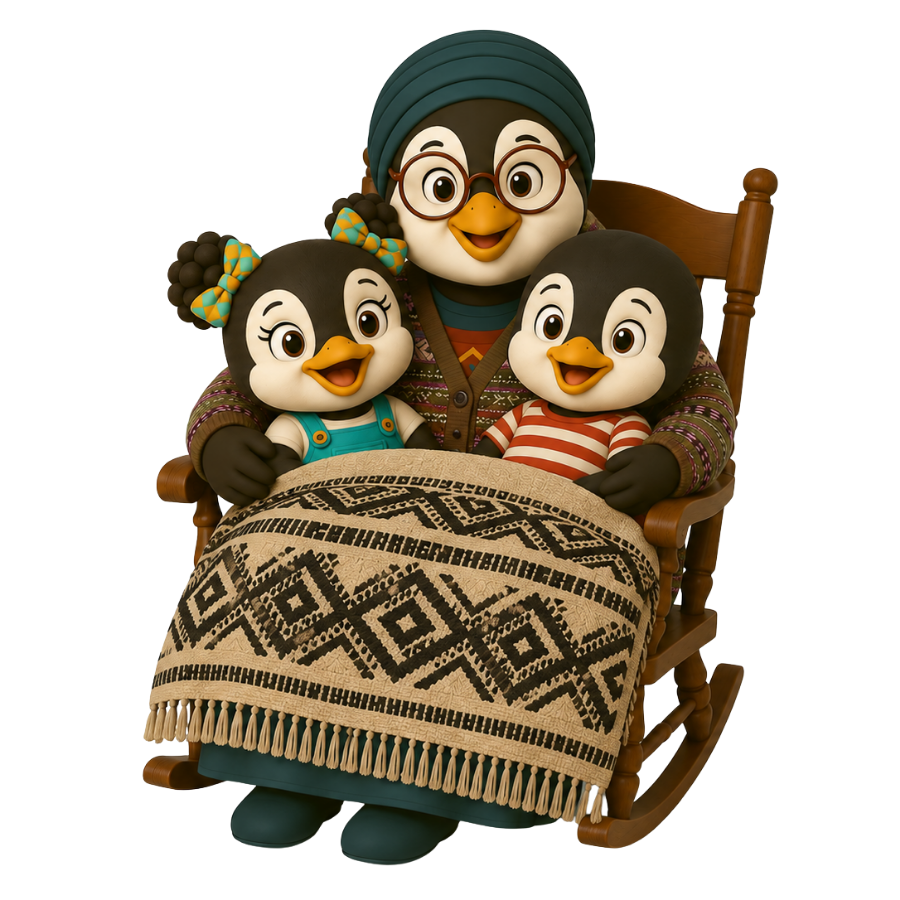 Makhulu cuddling Anda and Langa during storytime