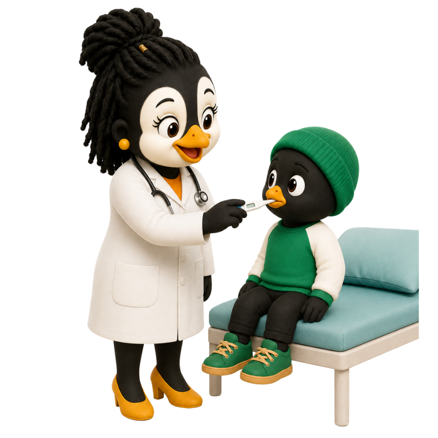 Mama gently checking a child's temperature