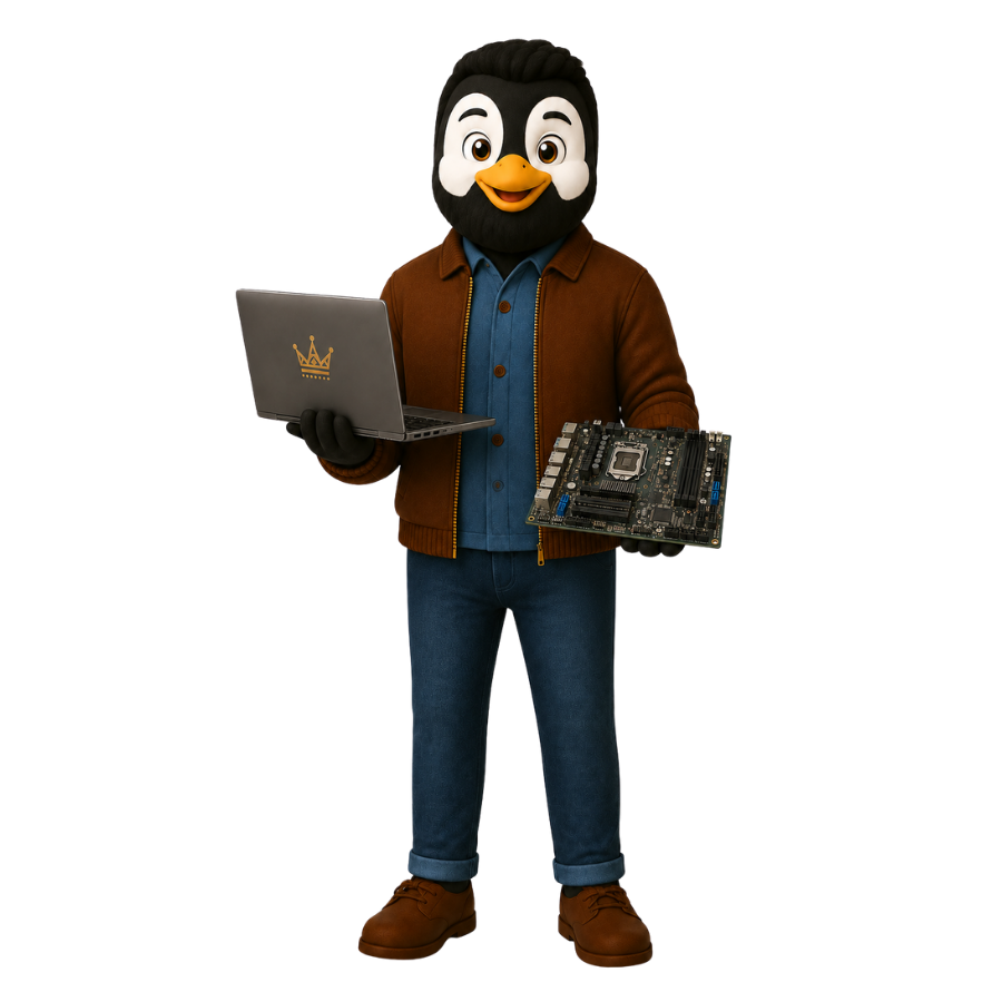 Tata holding a laptop and computer parts